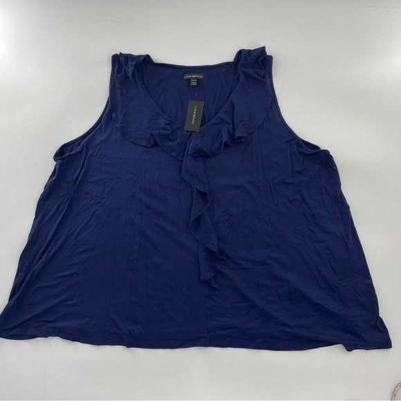NWT Lane Bryant size 26/28 navy sleeveless v-neck tunic Jersey with ruffles - Picture 2 of 9